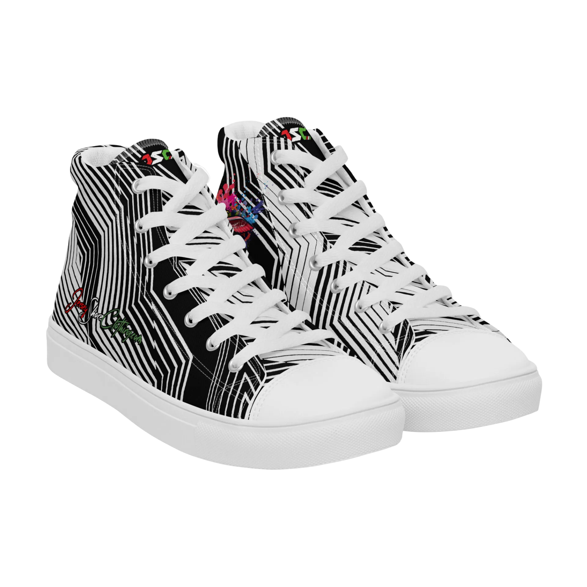 Pair of striped black-and-white floral high-tops