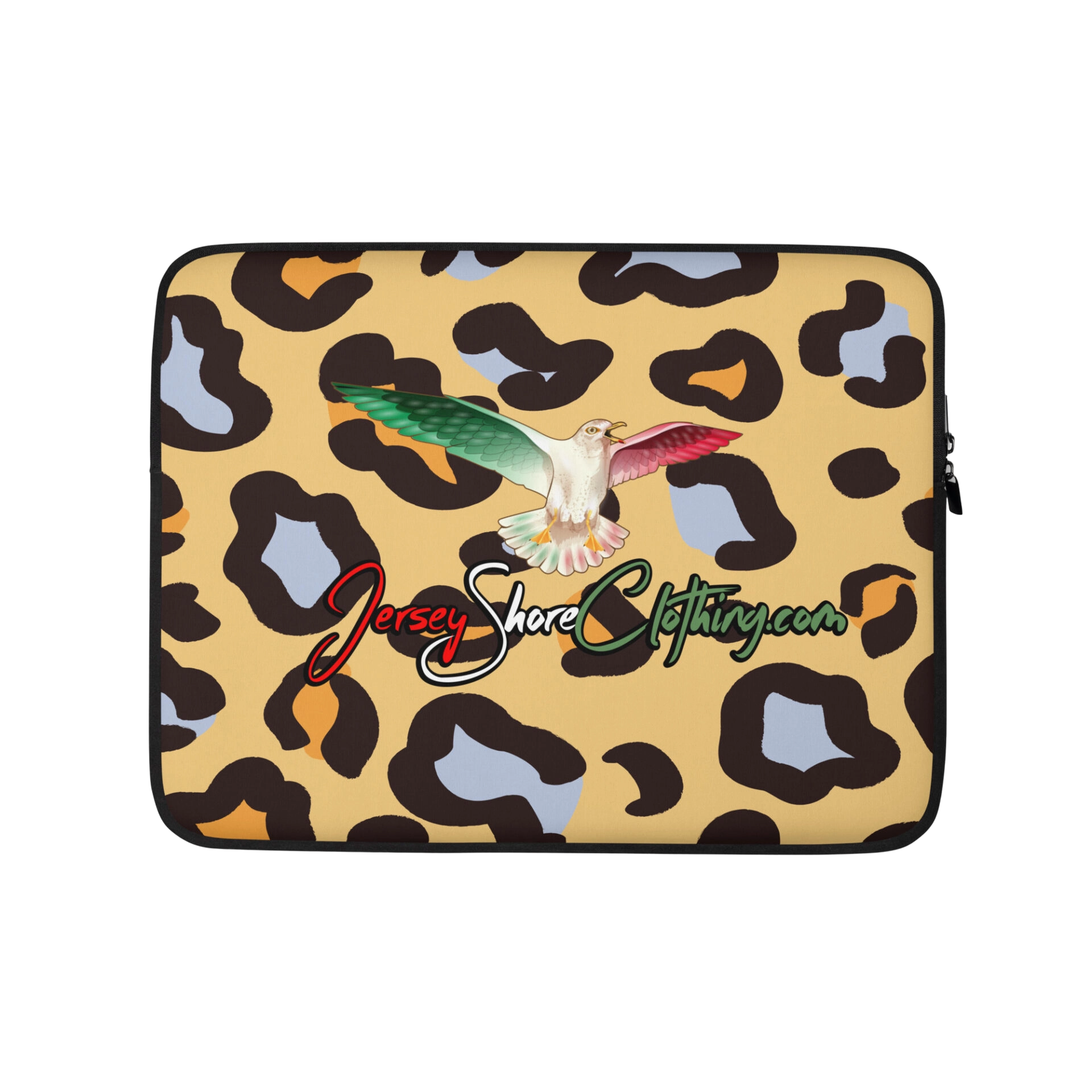 Leopard print laptop sleeve with dove logo