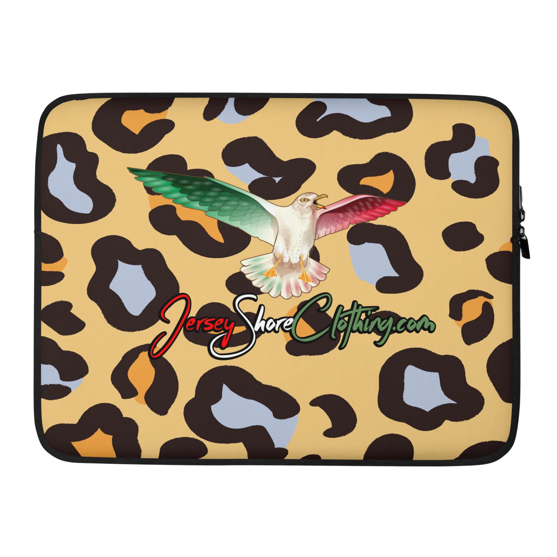 Jersey Shore Clothing logo on leopard-print sleeve