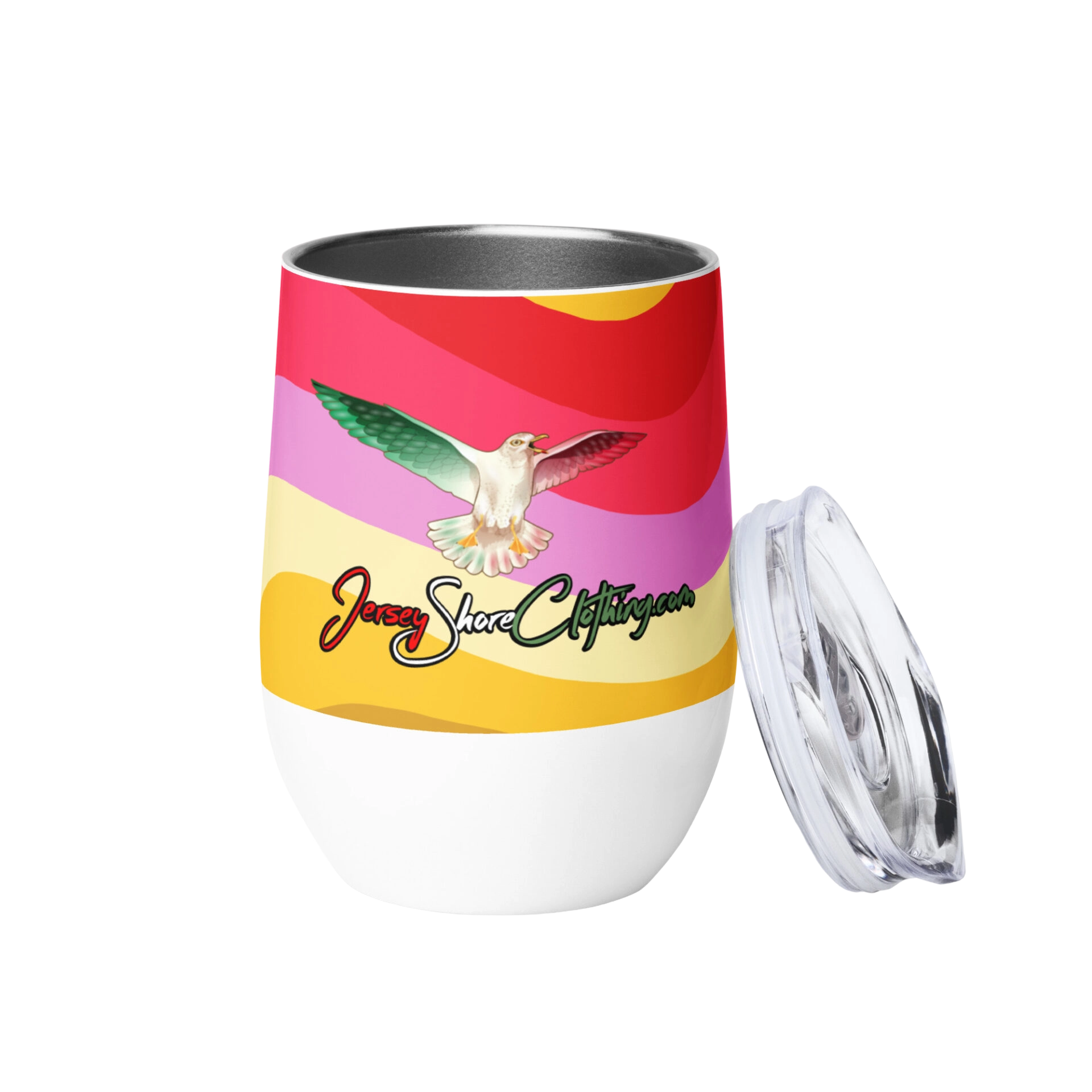 Colorful striped travel wine tumbler with lid