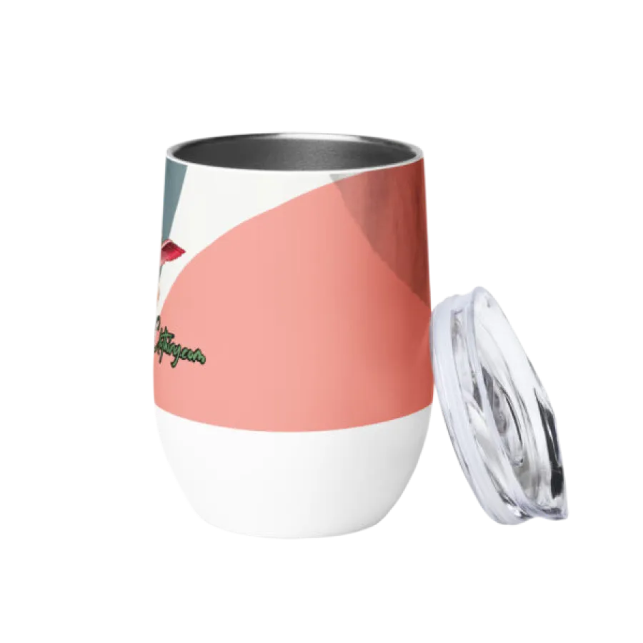 Pink and white insulated stainless tumbler with lid