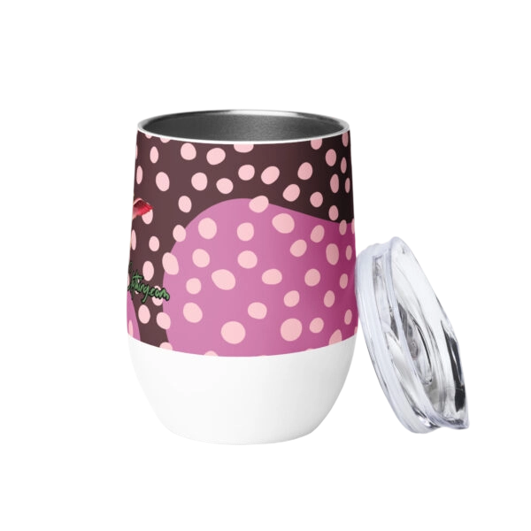 Pink polka dot wine tumbler with lid