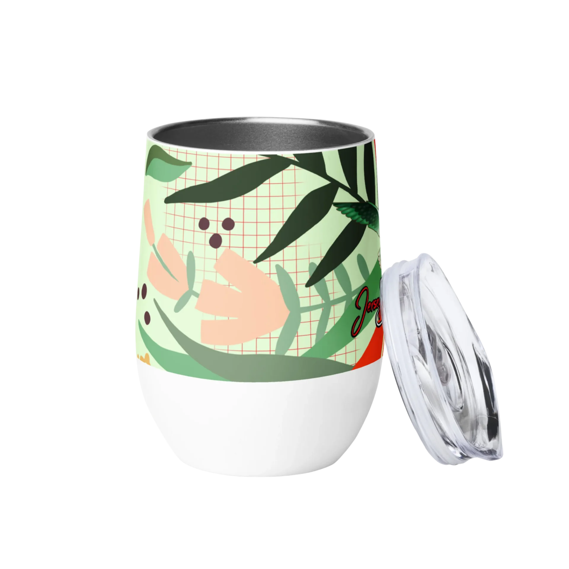Insulated travel tumbler with tropical leaf design
