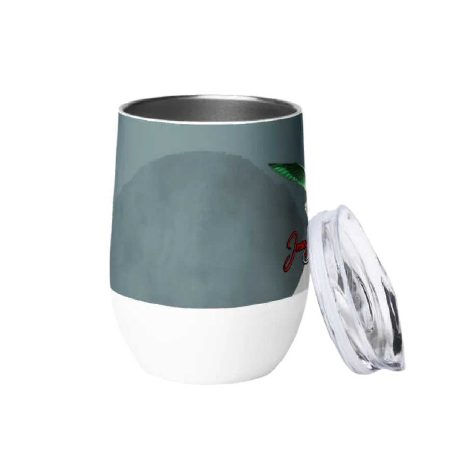 Gray and white insulated travel tumbler with lid