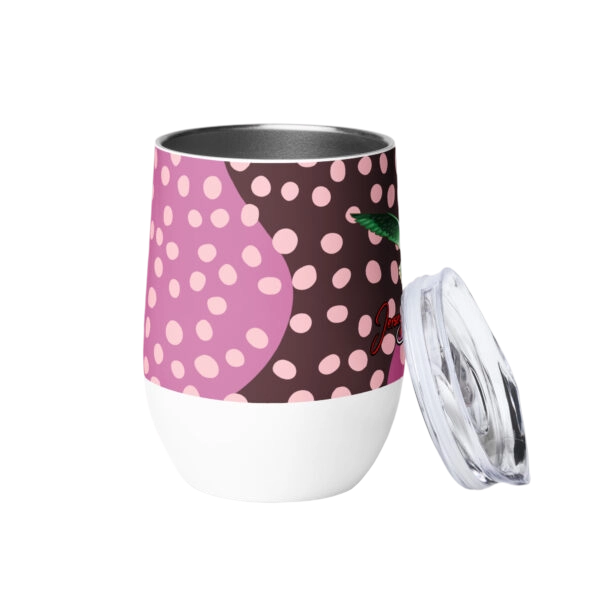 Pink polka dot insulated wine tumbler with lid