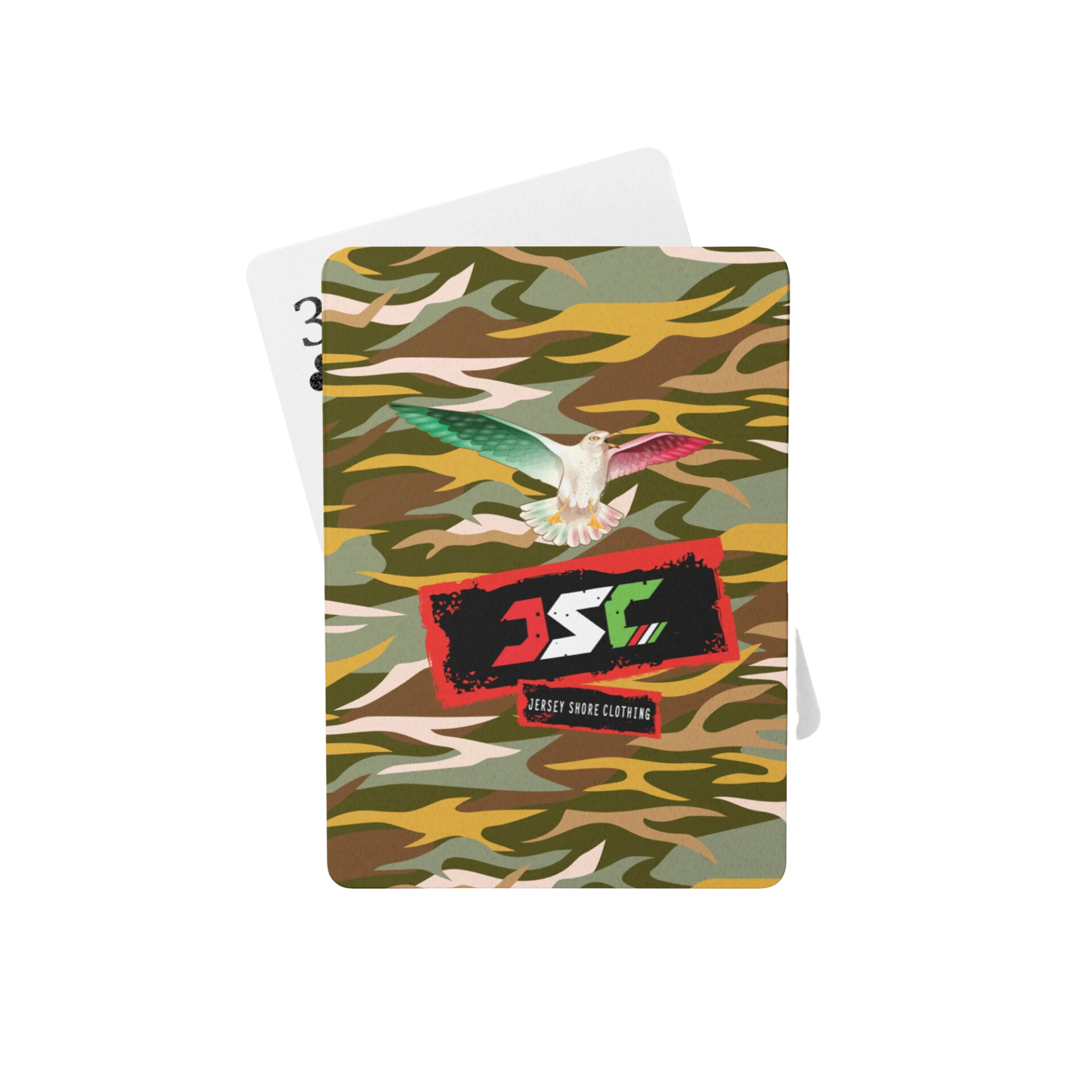 Camouflage playing card with eagle and logo