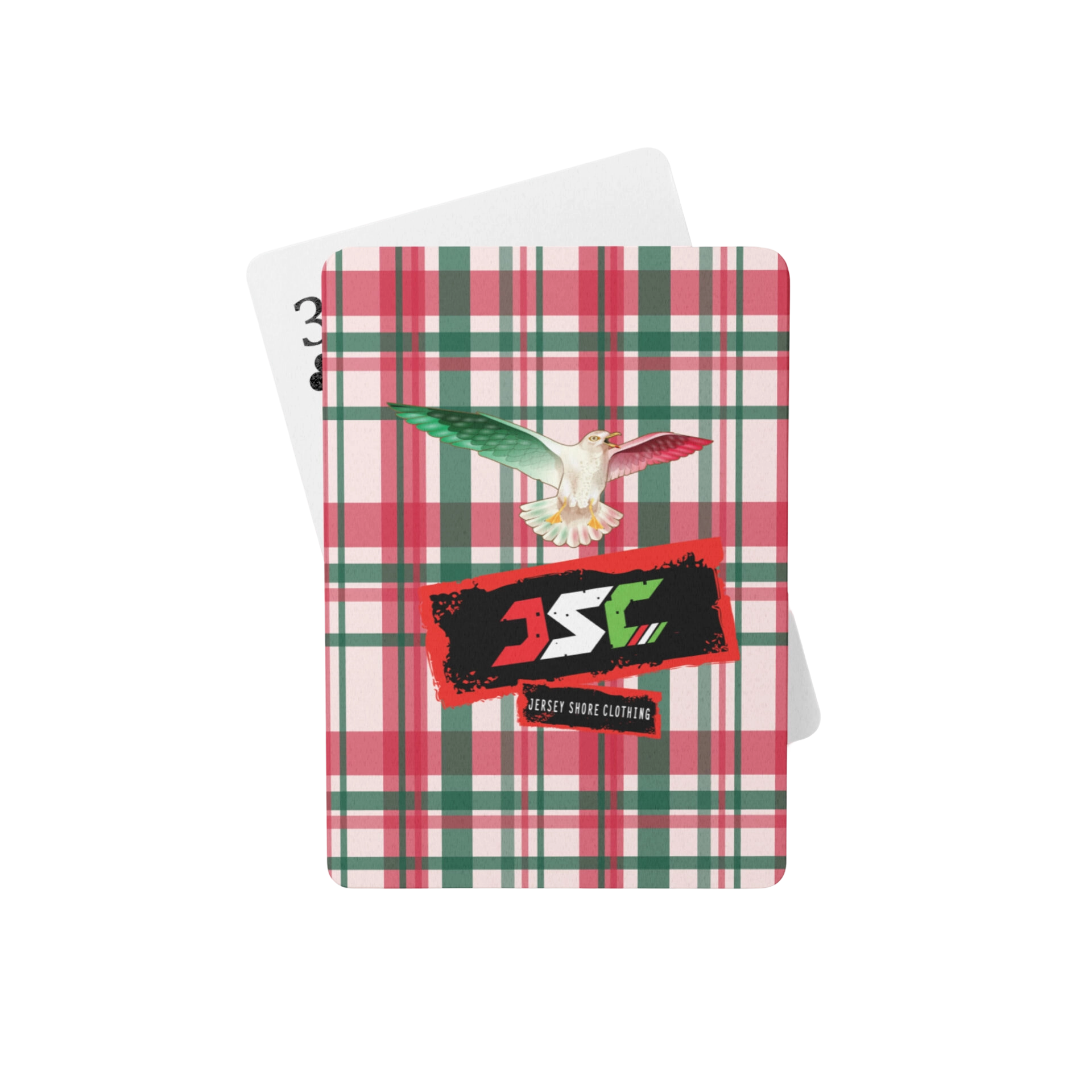 Plaid playing cards with JSC eagle logo