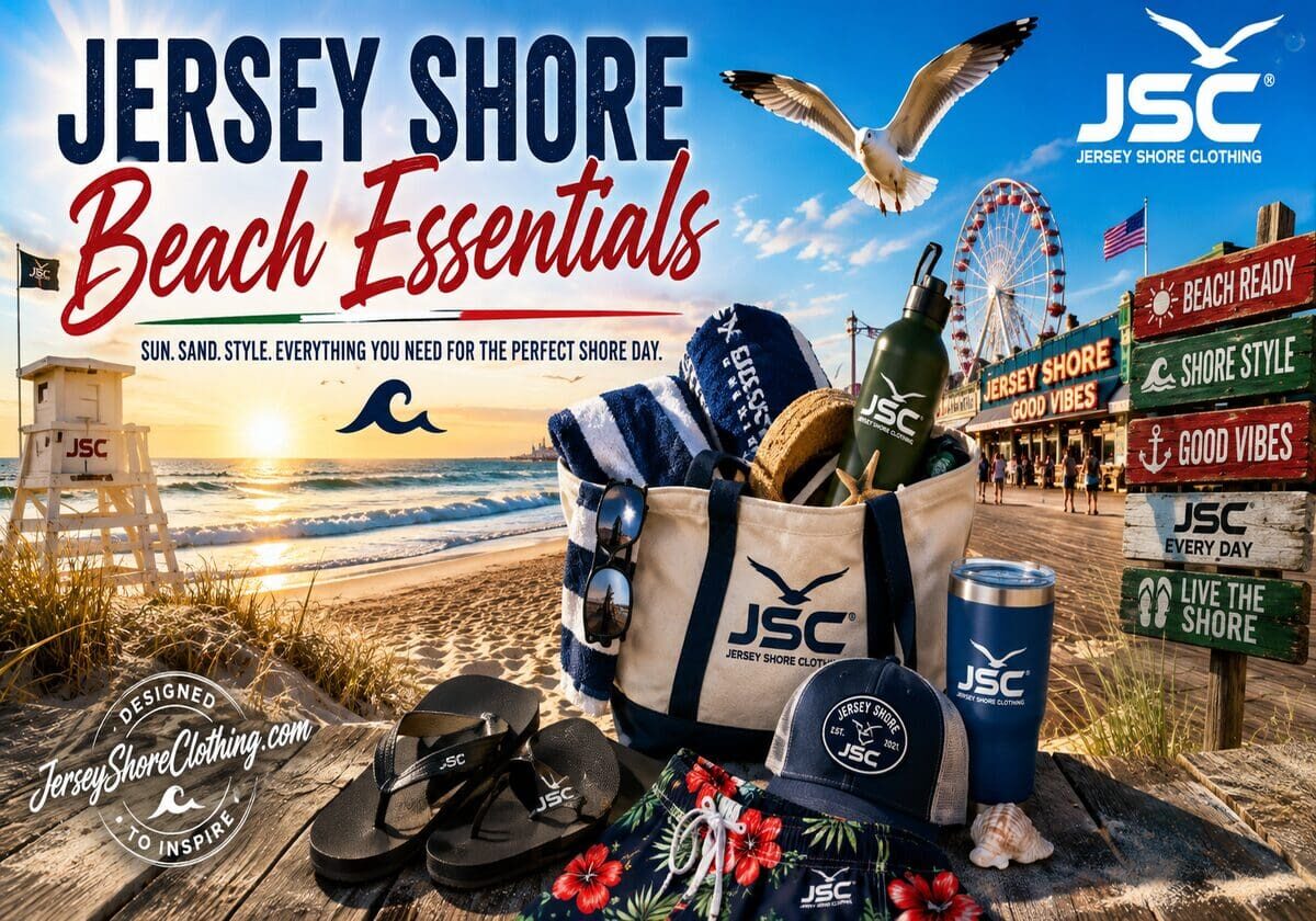Jersey Shore beach essentials display on boardwalk